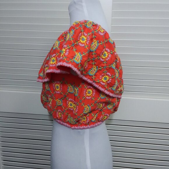 Topshop Cropped Peasant Top Fully Embroidered Orange Floral Womens 6 NEW - Picture 6 of 8